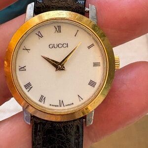 Vintage Gucci Gold and Black Roman Numeral Watch Swiss Made